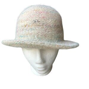 Robinsons Bucket Hat Knit Wool Angora Blend White Pastel Colors Women's One Size